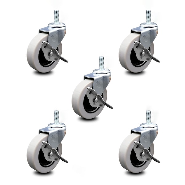 3 Inch Thermoplastic Wheel 10mm Threaded Stem Caster Set with Brakes SCC, 5PK